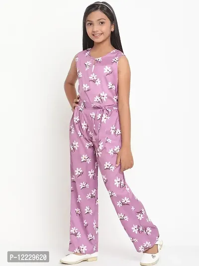 Purple Floral Print Crepe Jumpsuit-thumb3