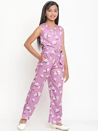 Purple Floral Print Crepe Jumpsuit-thumb3