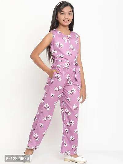 Purple Floral Print Crepe Jumpsuit-thumb4