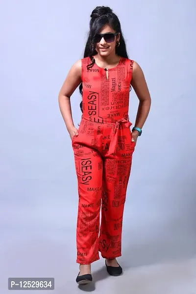 Fabulous Red Crepe Printed Culotte Jumpsuit For Girls