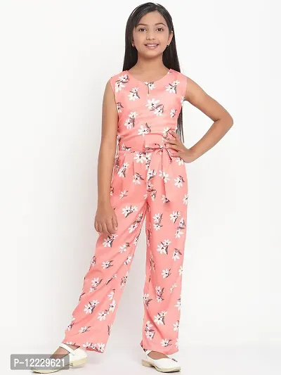 Peach Floral Print Crepe Jumpsuit-thumb0