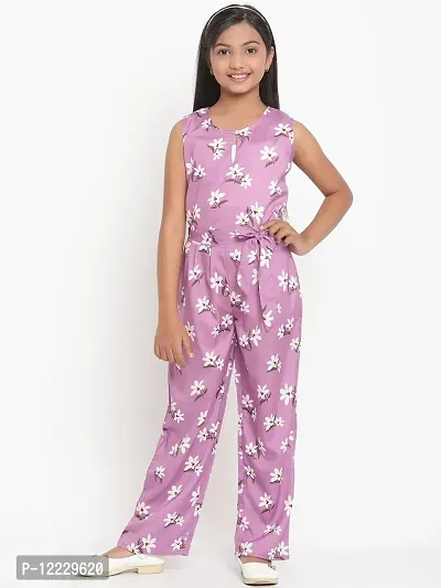 Purple Floral Print Crepe Jumpsuit