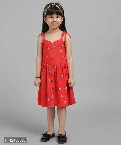 Fabulous Red Viscose Rayon Printed A-Line Dress For Girls