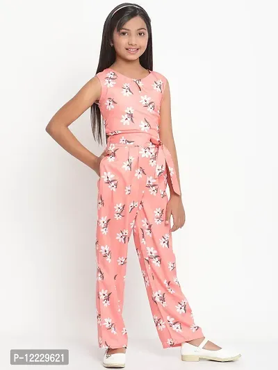 Peach Floral Print Crepe Jumpsuit-thumb4