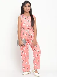 Peach Floral Print Crepe Jumpsuit-thumb4