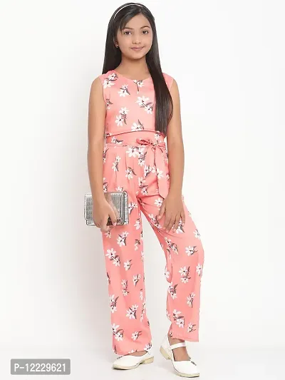 Peach Floral Print Crepe Jumpsuit-thumb5