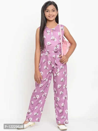 Purple Floral Print Crepe Jumpsuit-thumb5