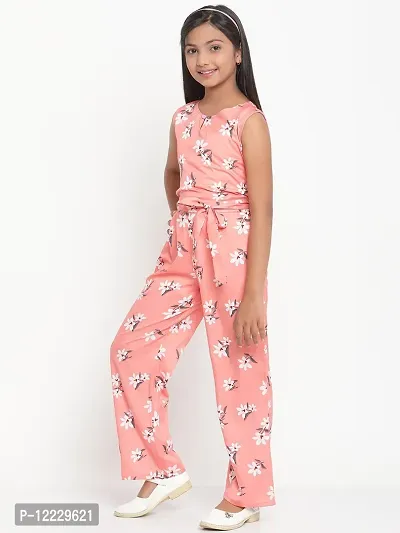 Peach Floral Print Crepe Jumpsuit-thumb3