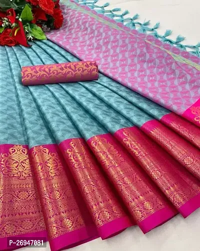 Stylish Cotton Silk Striped Saree with Blouse piece-thumb0