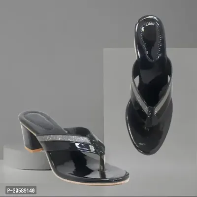 Elegant Black Patent Leather Solid Sandals For Women-thumb0