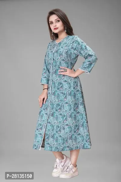 WOMEN COTTON SILK PRINTED BLUE  KURTI-thumb4