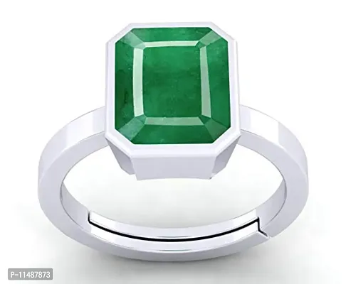 LMDPRAJAPATIS Certified Natural Zambian Emerald Panna Silver plated rectangle panchdhatu Adjustable Ring for Women's and Men's 3.25 Ratti / 2.70 Carat-thumb0