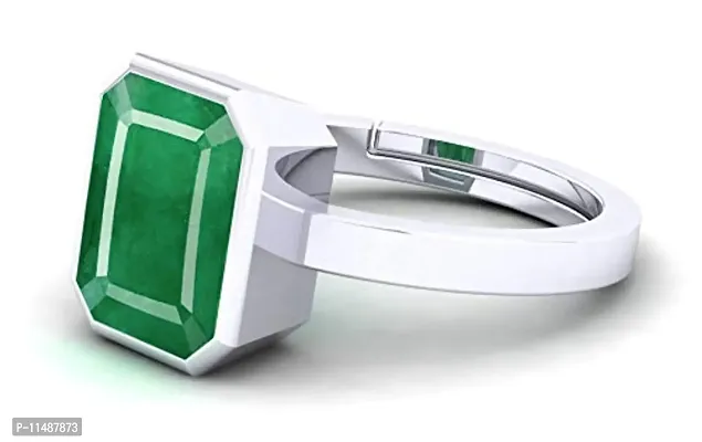LMDPRAJAPATIS Certified Natural Zambian Emerald Panna Silver plated rectangle panchdhatu Adjustable Ring for Women's and Men's 3.25 Ratti / 2.70 Carat-thumb4