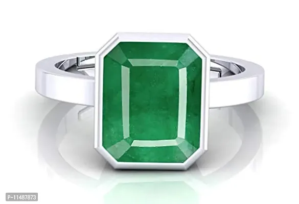 LMDPRAJAPATIS Certified Natural Zambian Emerald Panna Silver plated rectangle panchdhatu Adjustable Ring for Women's and Men's 3.25 Ratti / 2.70 Carat-thumb3