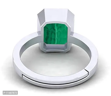 LMDPRAJAPATIS Certified Natural Zambian Emerald Panna Silver plated rectangle panchdhatu Adjustable Ring for Women's and Men's 3.25 Ratti / 2.70 Carat-thumb5