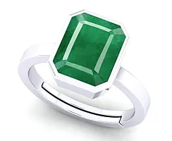 LMDPRAJAPATIS Certified Natural Zambian Emerald Panna Silver plated rectangle panchdhatu Adjustable Ring for Women's and Men's 3.25 Ratti / 2.70 Carat-thumb1