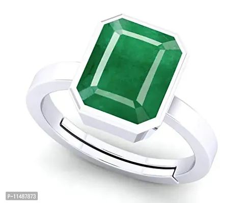 LMDPRAJAPATIS Certified Natural Zambian Emerald Panna Silver plated rectangle panchdhatu Adjustable Ring for Women's and Men's 3.25 Ratti / 2.70 Carat-thumb2