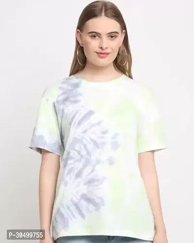 Elegant Multicoloured Cotton Self Design Tshirt For Women-thumb0