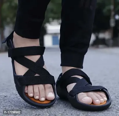 Stylish PU Black Sandals For Men-thumb0