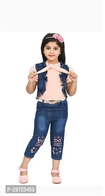 Fabulous Pink Cotton Blend Printed Top With Bottom For Girls-thumb0