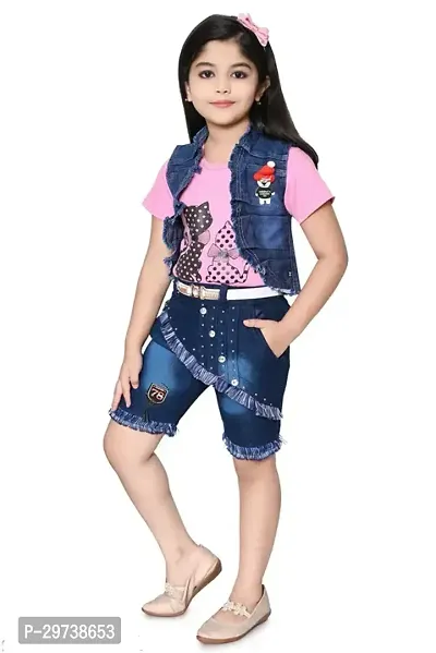 Fabulous Pink Cotton Blend Printed Casual Top For Girls-thumb0