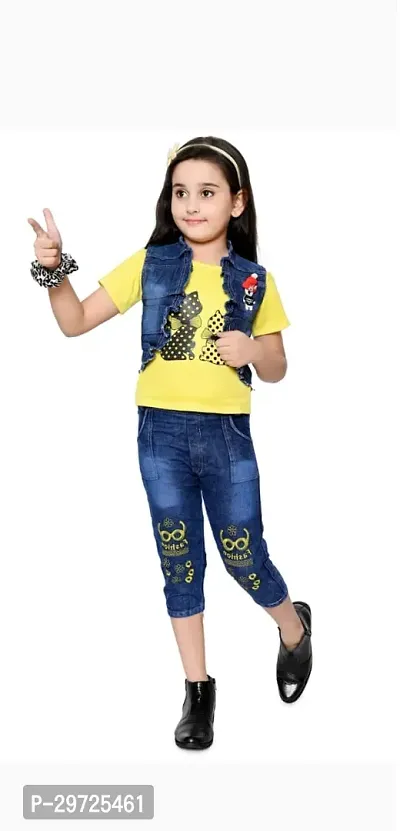 Fabulous Yellow Cotton Blend Printed Top With Bottom For Girls-thumb0