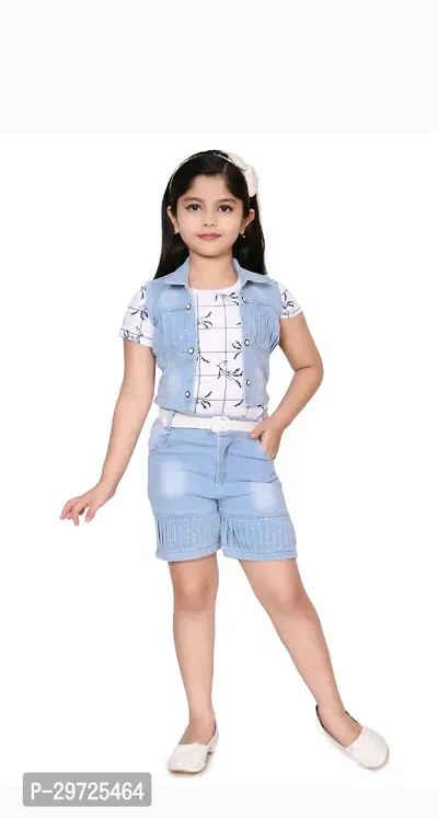 Fabulous White Cotton Blend Printed Top With Bottom For Girls-thumb0