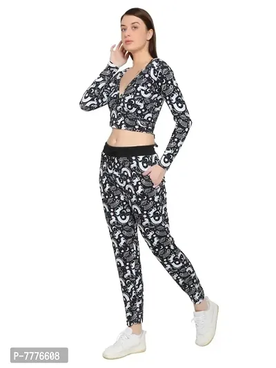 Womens Round Neck Printed Track Suit with Crop Top | Streachable | Co-ord Set