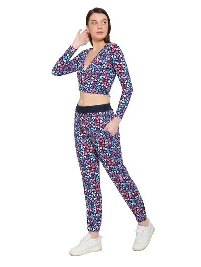 Womens Round Neck Track Suit with Crop Top | Streachable | Co-ord Set