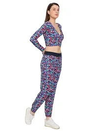 Womens Round Neck Printed Track Suit with Crop Top | Streachable | Co-ord Set-thumb1