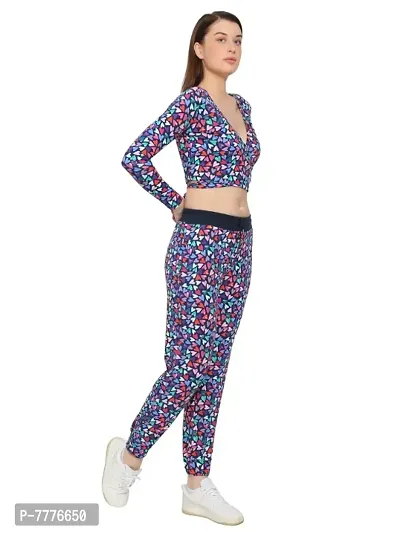 Womens Round Neck Printed Track Suit with Crop Top | Streachable | Co-ord Set-thumb2