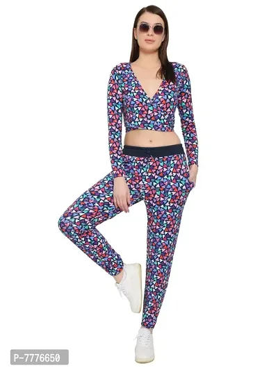 Womens Round Neck Printed Track Suit with Crop Top | Streachable | Co-ord Set-thumb3