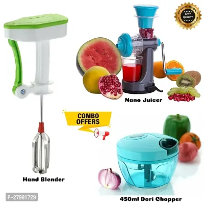Combo of 450ml Vegetable And Fruit Chopper | Manual Hand Juicer for Fruits and Vegetables with Steel Handle | Powers Free Non-Electric Manual Hand Blender Beater High Speed Operation (Pack Of 3,-thumb0