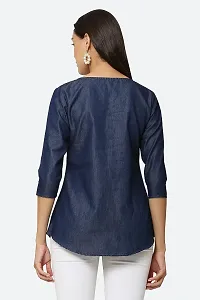 AVYANNA Stylish Women's Navy Blue Embroidered Denim Tunic-thumb1