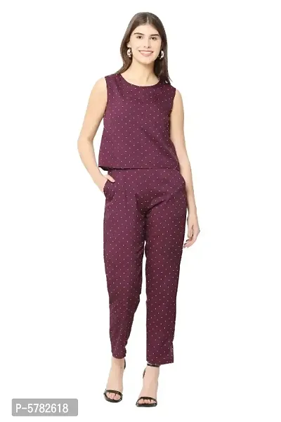 Stylish Women's Purple Color Polka Dots Printed Crepe Jumpsuit-thumb0