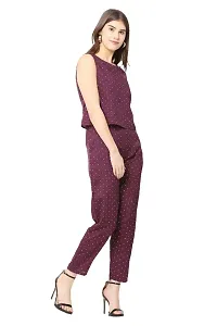 Stylish Women's Purple Color Polka Dots Printed Crepe Jumpsuit-thumb1