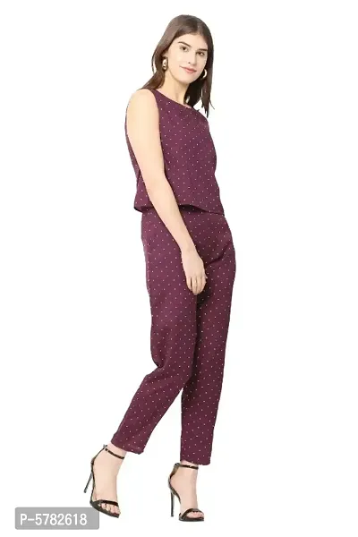 Stylish Women's Purple Color Polka Dots Printed Crepe Jumpsuit-thumb2