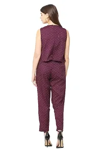 Stylish Women's Purple Color Polka Dots Printed Crepe Jumpsuit-thumb2