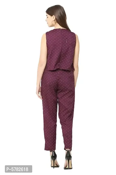 Stylish Women's Purple Color Polka Dots Printed Crepe Jumpsuit-thumb3
