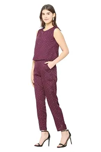 Stylish Women's Purple Color Polka Dots Printed Crepe Jumpsuit-thumb3