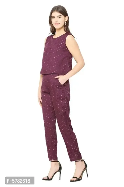 Stylish Women's Purple Color Polka Dots Printed Crepe Jumpsuit-thumb4
