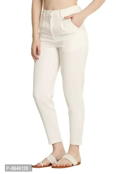 Avyanna Stylish Womens Off White Solid Lycra Pant-thumb0