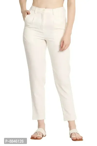 Avyanna Stylish Womens Off White Solid Lycra Pant-thumb2