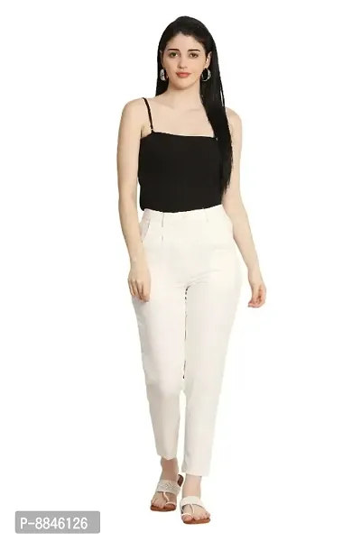 Avyanna Stylish Womens Off White Solid Lycra Pant-thumb4