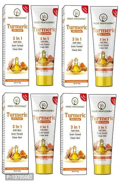 UNIQUE PROFESSIONAL TURMERIC SKIN CREAM 3 IN 1 SOFT SKIN EVEN TONED CLEAR SKIN 50 GR PACK OF 4-thumb0