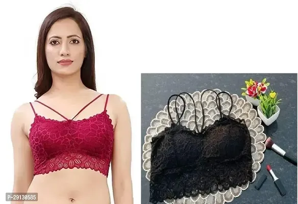 Stylish Multicoloured Net Lace Bras For Women Pack of 2