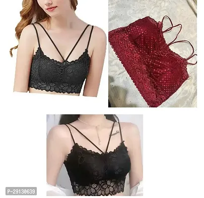 Stylish Multicoloured Net Lace Bras For Women Pack of 3