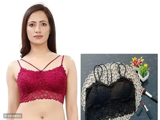 Stylish Multicoloured Net Lace Bras For Women Pack of 2-thumb0