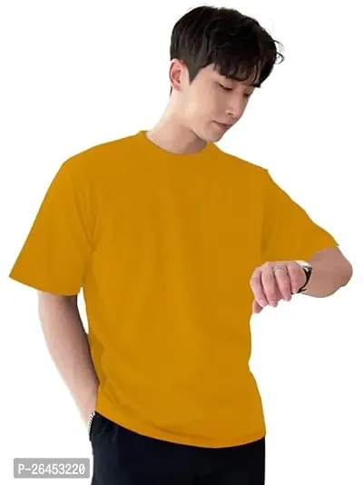 Trendy Yellow Cotton Solid Round Neck Tees For Men-thumb0