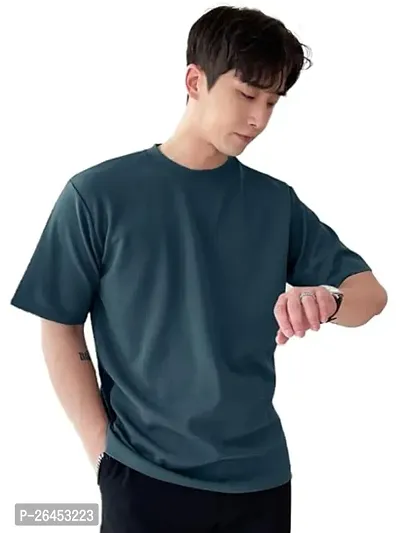 Trendy Green Cotton Solid Round Neck Tees For Men